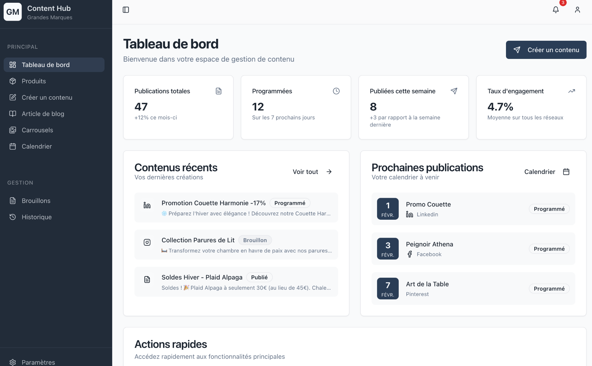 Capture d'écran — Gestion des publications sociales